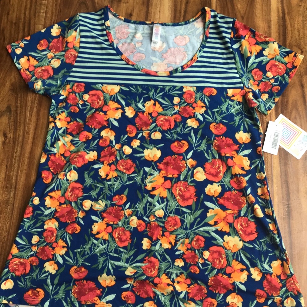 LuLaRoe, Stripes and Floral Classic Tee, size S